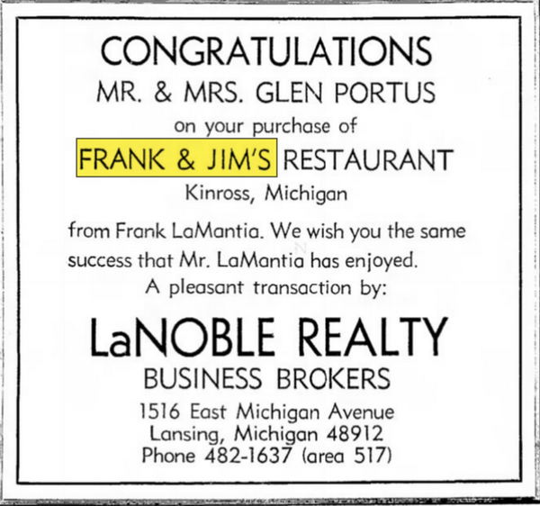 Frank & Jims Restaurant - May 08 1973 Article (newer photo)